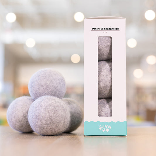 Patchouli Sandalwood Wool Dryer Balls (Set of 3) by Buff City Soap Supply, LLC
